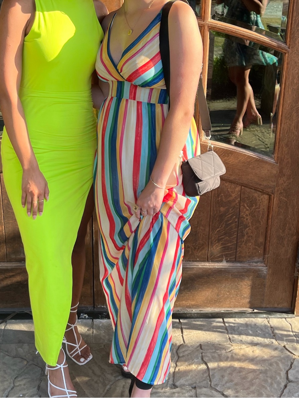 Boutique Striped Multi-Color Maxi Dress with V-Neck